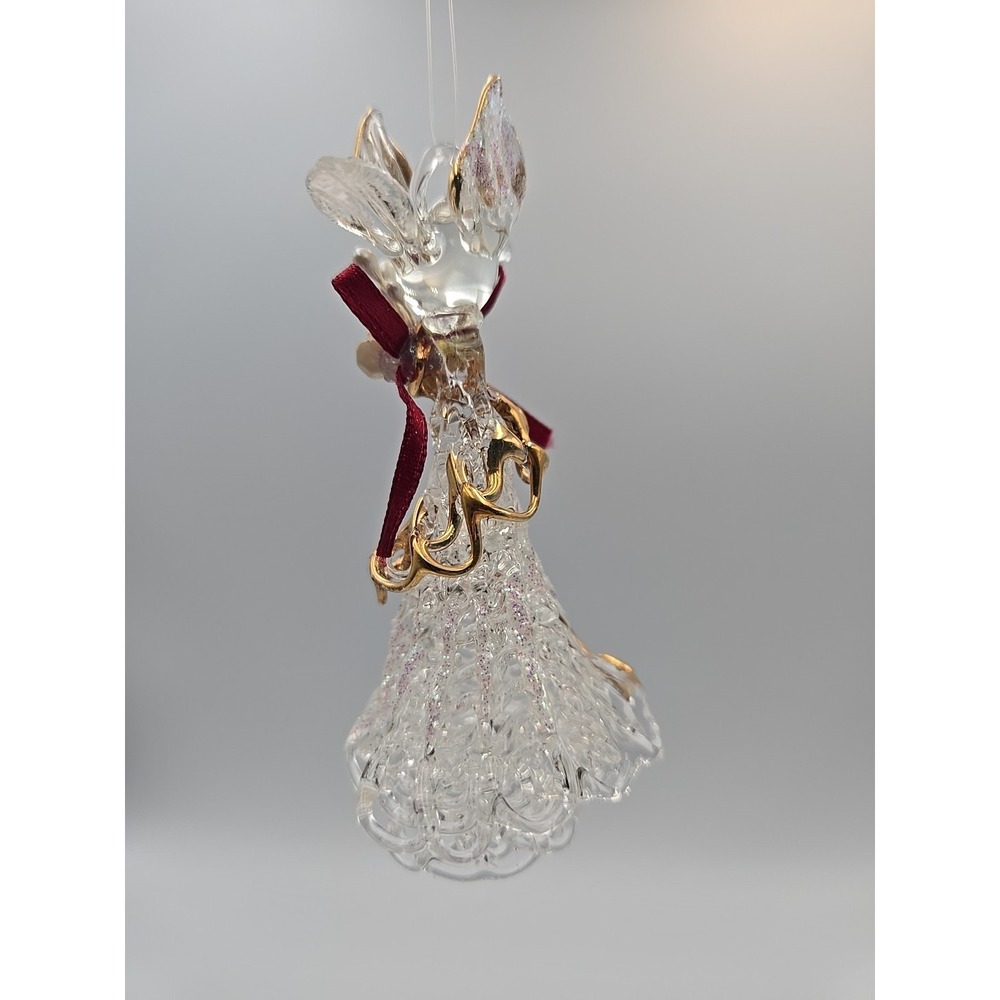Vintage‎ Blown Glass Spun Christmas Tree Ornament Rare Gold Floral Bow Dove - Picture 3 of 4